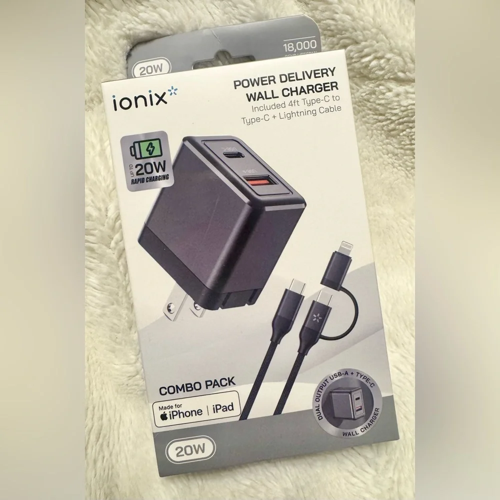 NEW! lonix 20W Wall Charger with 2-in-1 Cable 20W USB-C Charger Combo Pack